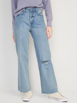 Extra High-Waisted Wide-Leg Ripped Jeans for Women | Old Navy (US)