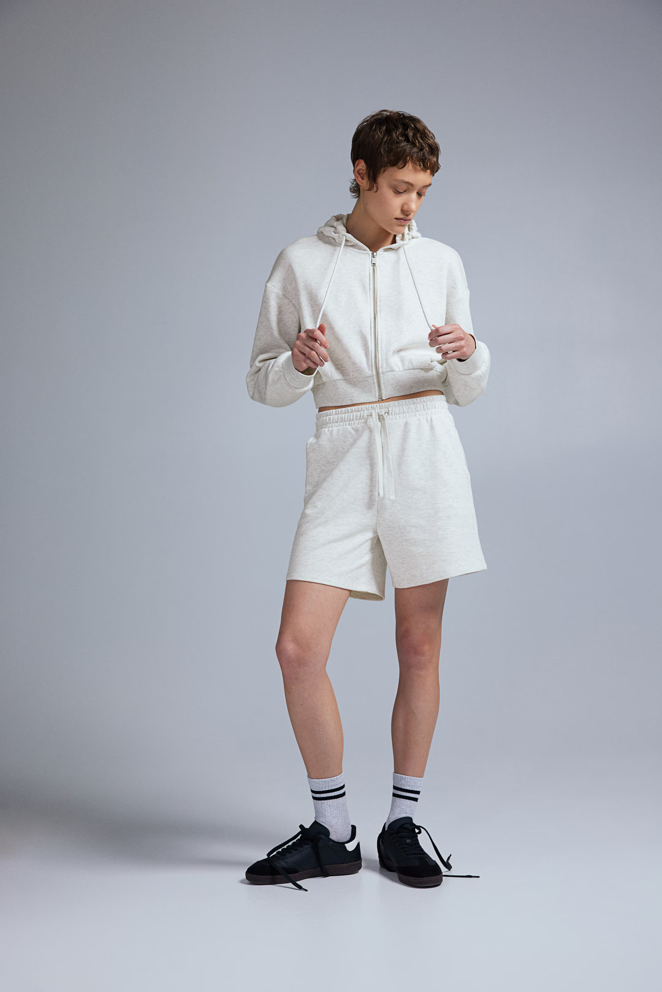 Short Hooded Sweatshirt Jacket - Light beige - Ladies | H&M US | H&M (US + CA)