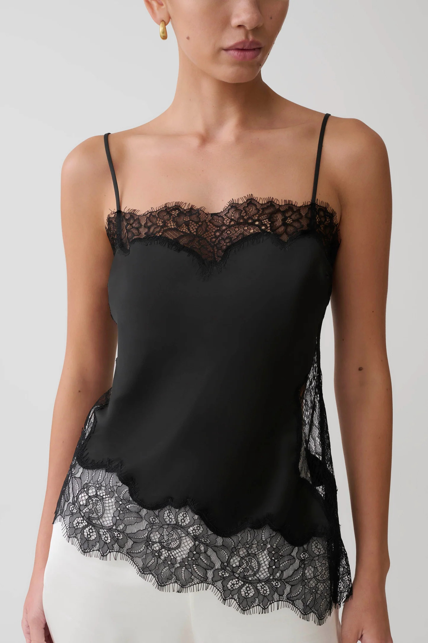 Satin & Lace Camisole - Black | MESHKI US