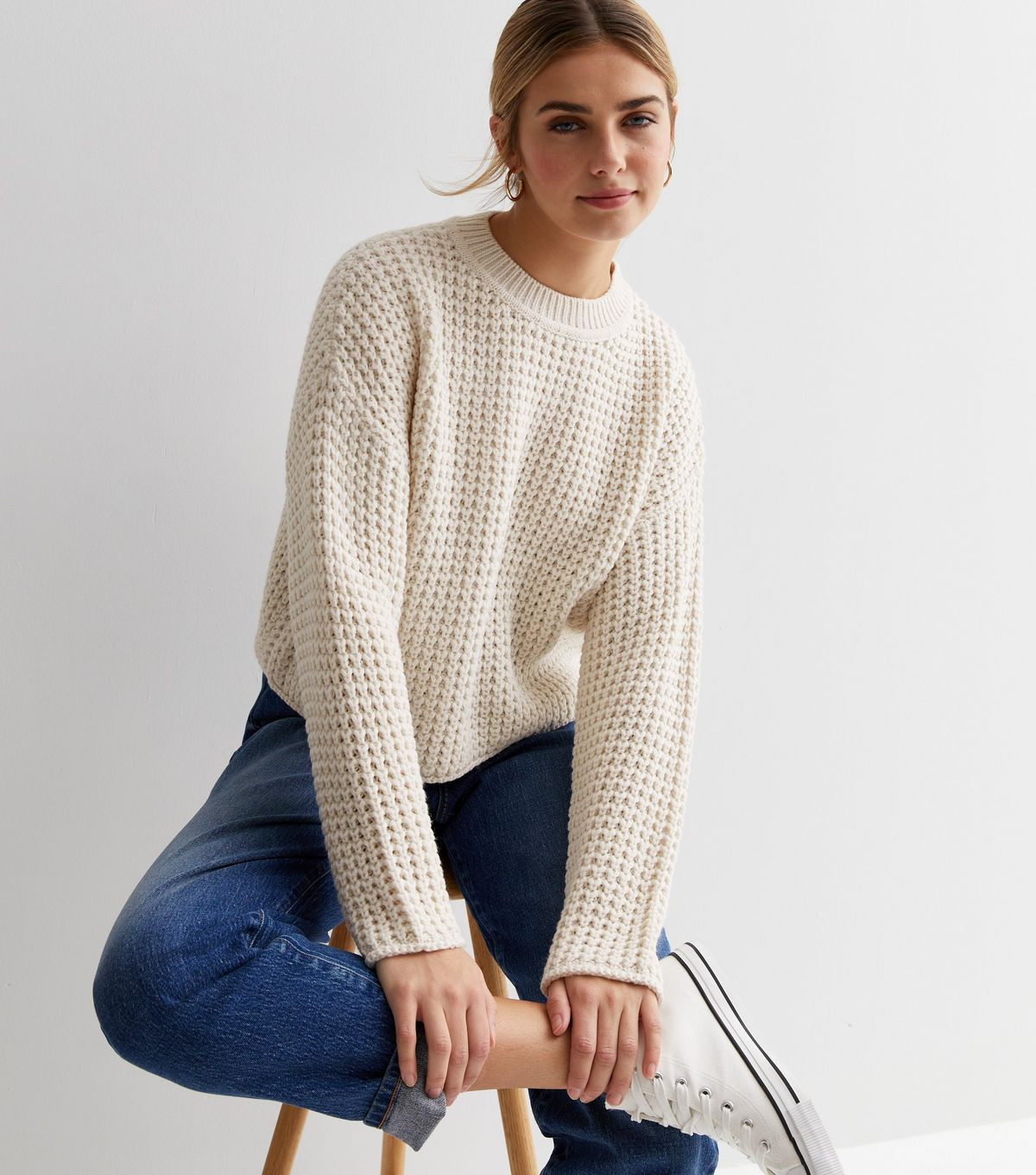 Cream Moss Stitch Crew Neck Boxy Jumper | New Look | New Look (UK)