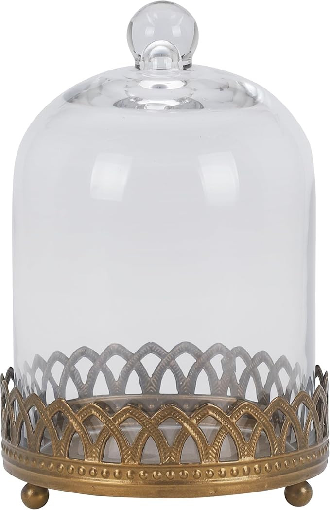 Twakutwku 8" Tall Large Sturdy Handmade Glass Cloche Dome with Metal Base in Gold for Plant, Terr... | Amazon (US)