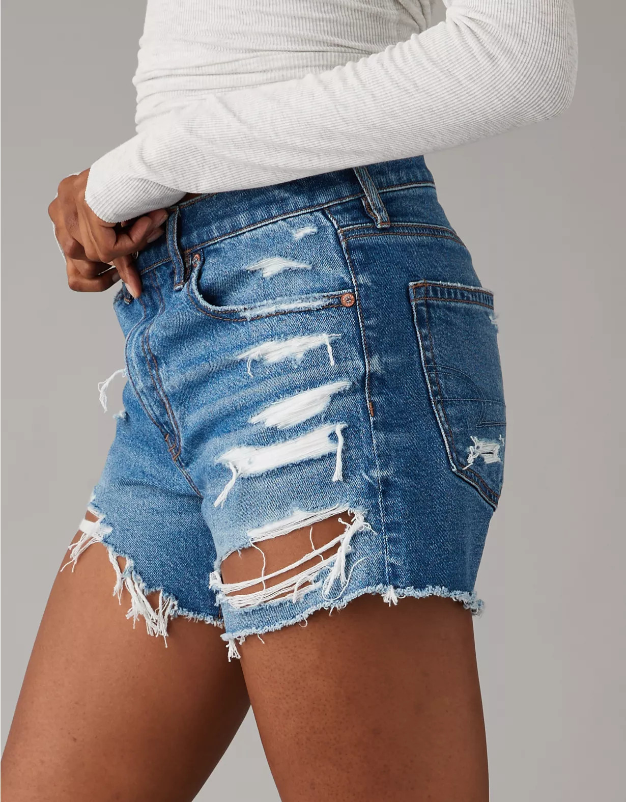 AE Strigid 4" Perfect Ripped Denim Short | American Eagle Outfitters (US & CA)