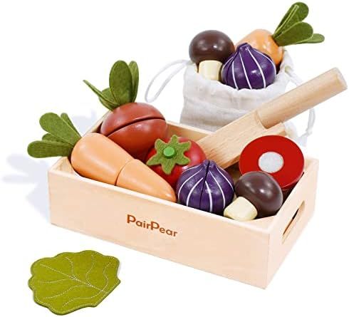 PairPear Wooden Play Food Cutting Vegetables Set - Wooden Toys for Toddlers Toy Food Play Kitchen... | Amazon (US)