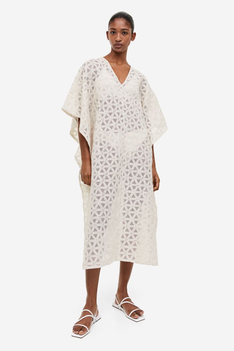 Lace-knit kaftan dress - Cream - Ladies | H&M GB | H&M (UK, MY, IN, SG, PH, TW, HK)