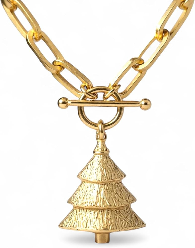 Wine Wear Holiday Chunky Charm Necklace - Gold Chain Link Toggle Statement Jewelry for Women, Chr... | Amazon (US)