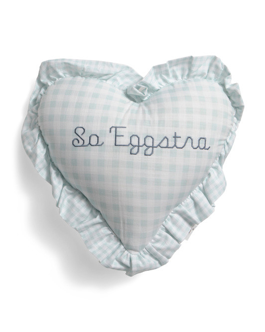16x16 So Eggstra Gingham Heart Ruffle Pillow | TJ Maxx