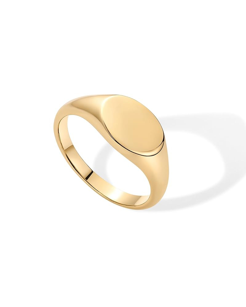 PAVOI 14K Gold Plated Pinky Signet Ring for Women | Lightweight Statement Bands | Chunky Signet S... | Amazon (US)
