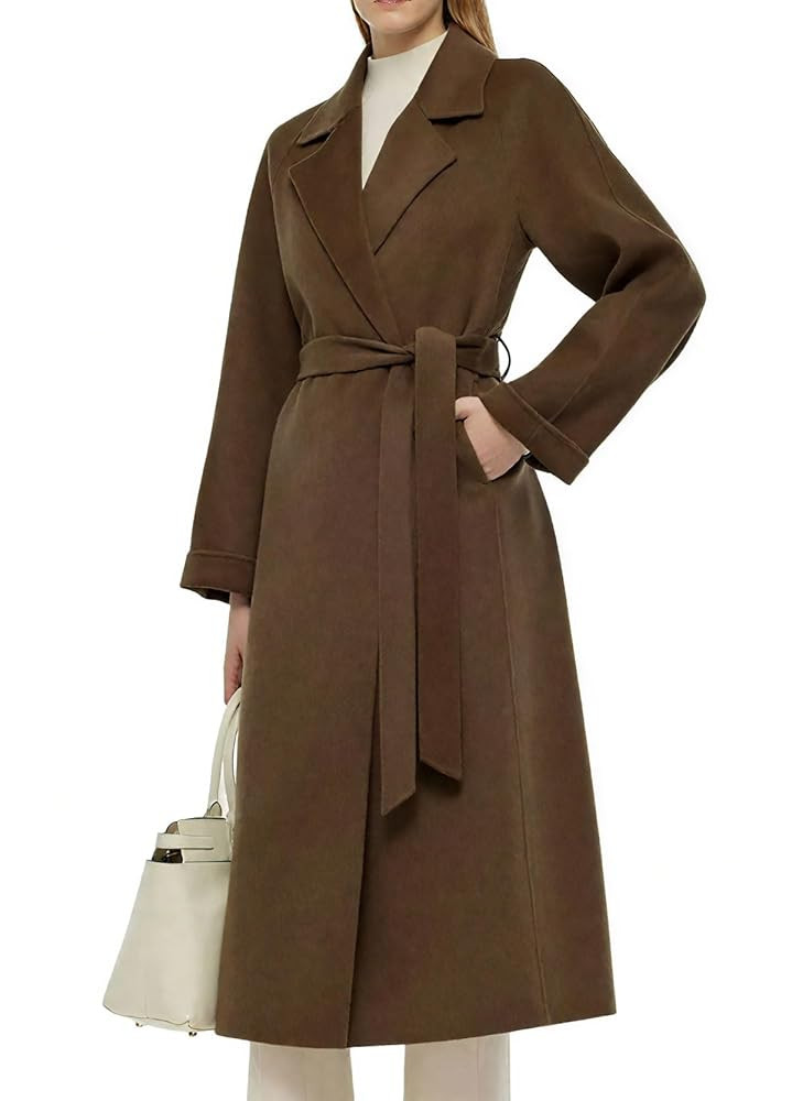 utcoco Women's Belted Trench Coat Elegant Notch Lapel Long Sleeve Maxi Length Fall Winter Overcoa... | Amazon (US)