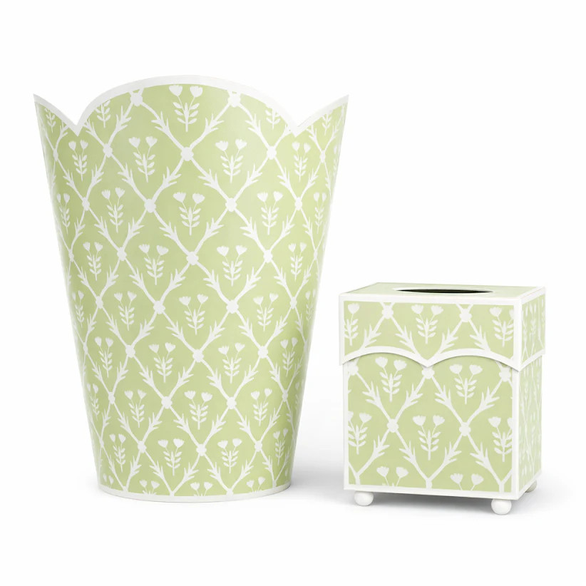 Pale Green & White Tulip Wastepaper Basket & Tissue (3 Options) | The Enchanted Home