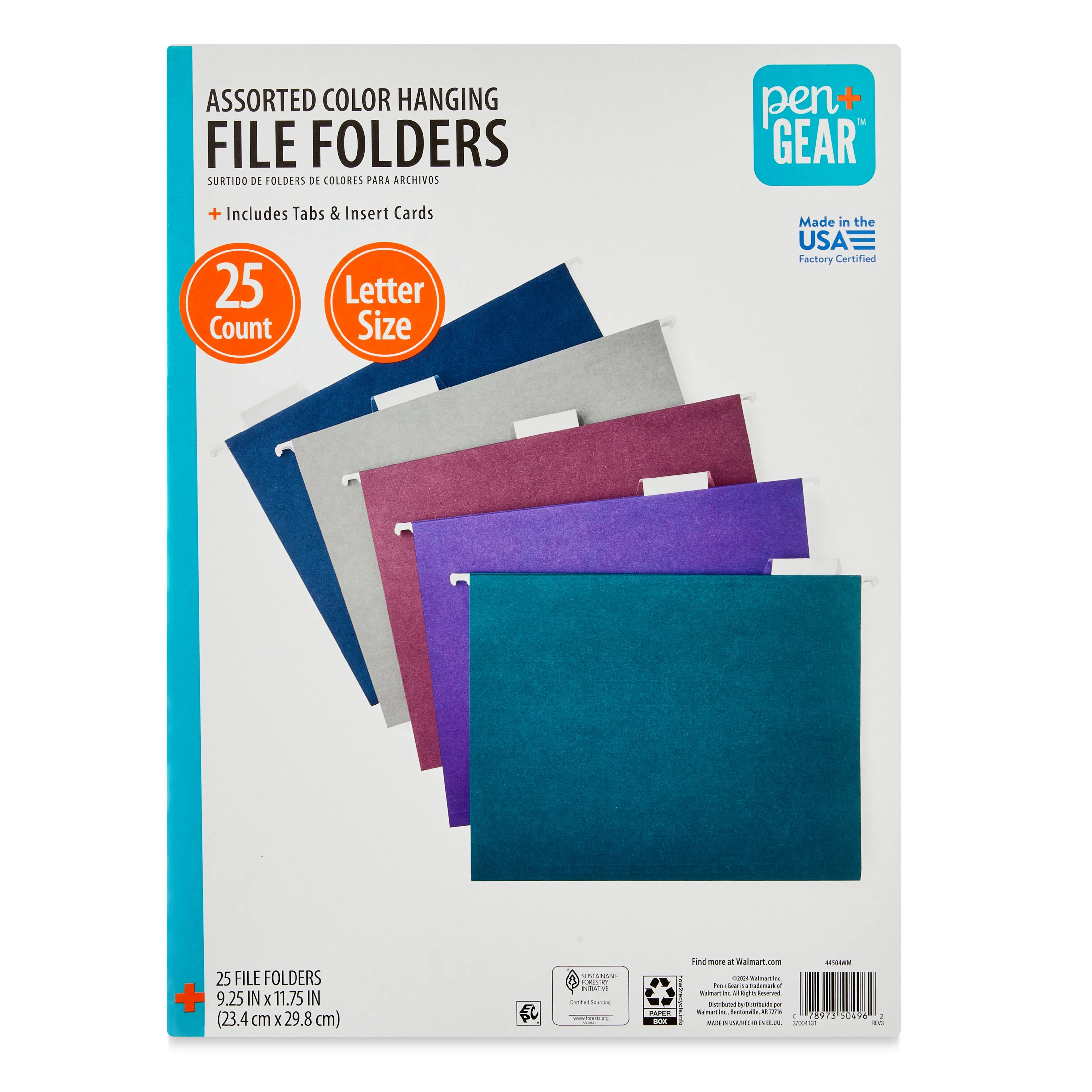 Pen+Gear Assorted Jewel Tone Hanging File Folders, Letter Size, 1/5 Cut Tabs and Inserts, Box of ... | Walmart (US)