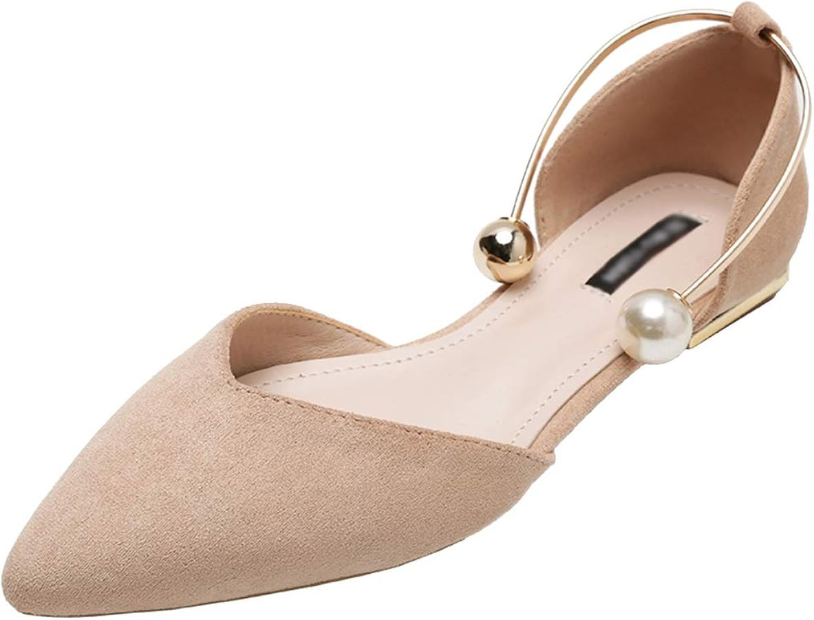 ANUFER Women Pointed Toe Velvet Ballerinas Elegant D'Orsay Pumps Flat Dress Shoes | Amazon (US)