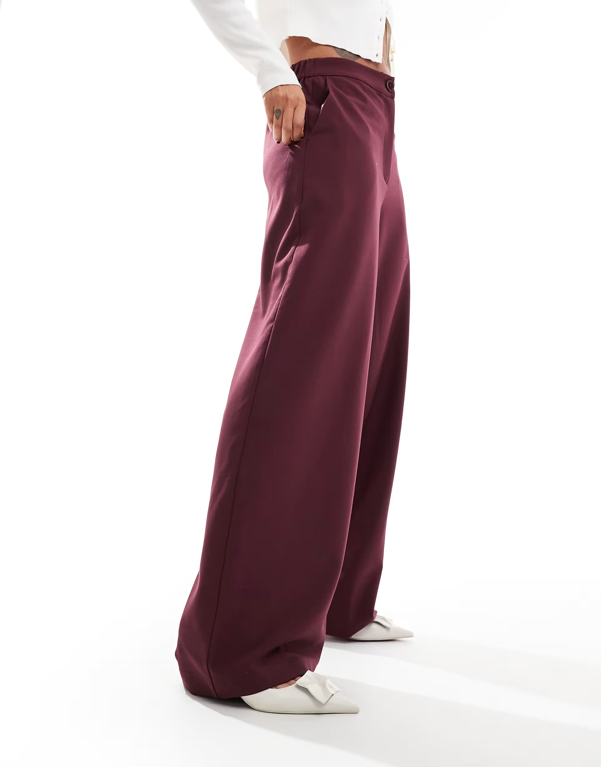 ASOS DESIGN - Pantalon dad ample habillé - Bordeaux | ASOS (Global)