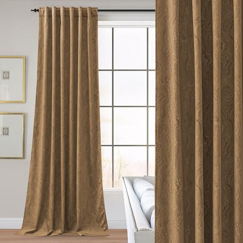 StangH Gold Brown Velvet Curtains 96 inches Long, Luxury Back Tab Marble Design Curtains Room Darkening Thermal Insulated Drapes for Living Room Sliding Door, W52 x L96, 2 Panels | Amazon (US)