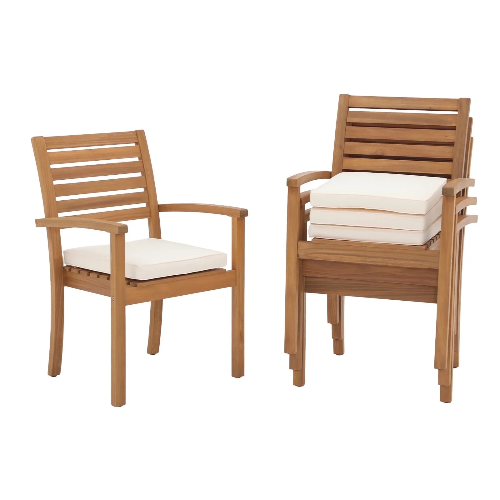 OC Orange-Casual Stackable Patio Dining Chairs Set of 4, Outdoor Acacia Wooden Chairs w/Armrest &... | Walmart (US)