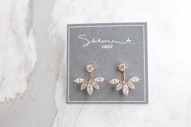 Marquise Crystal Jacket Earrings Earring Jacket Ear Jacket Minimal Earring Climber Wedding Earrin... | Etsy (US)