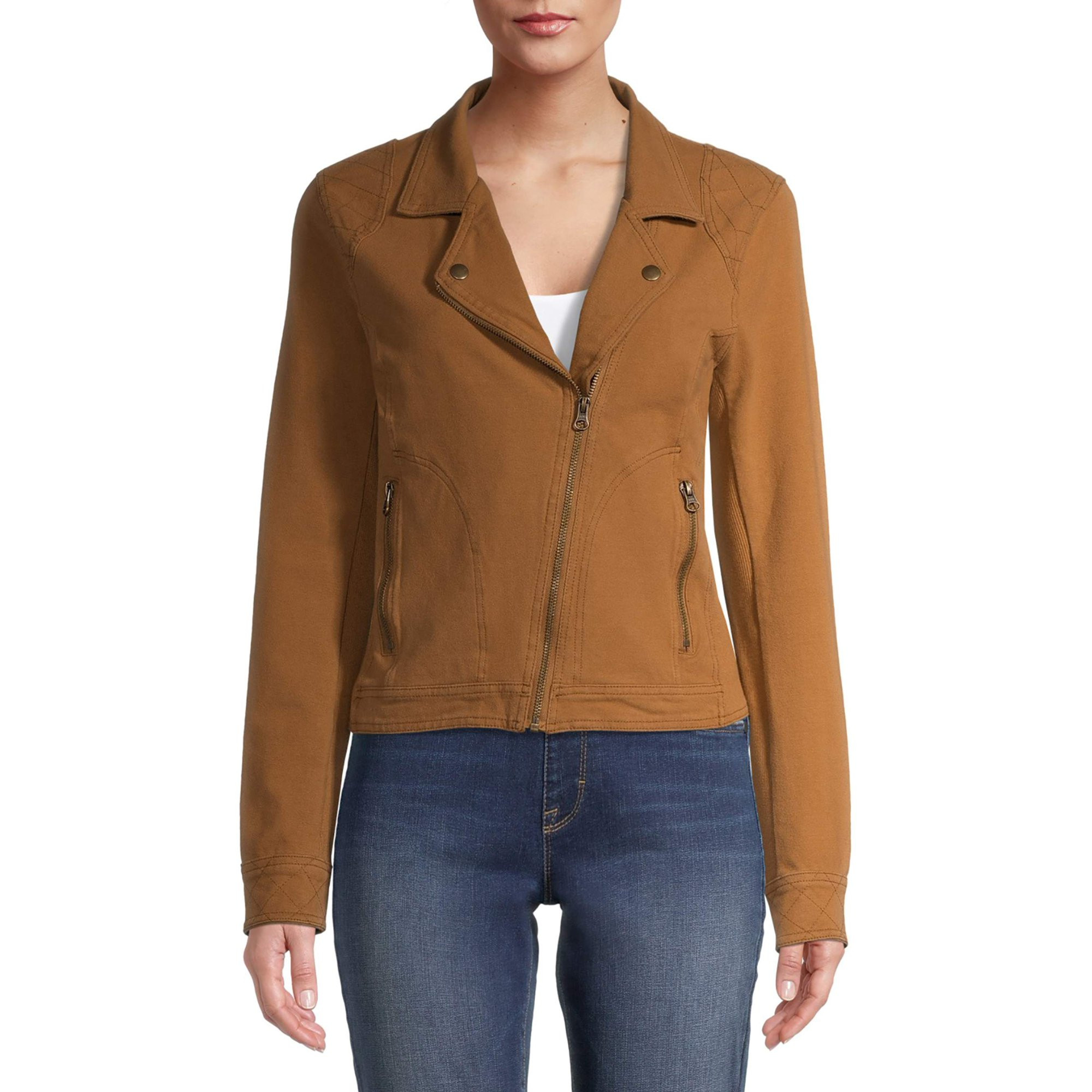 Time and Tru Women's Casual Knit Moto Jacket | Walmart (US)