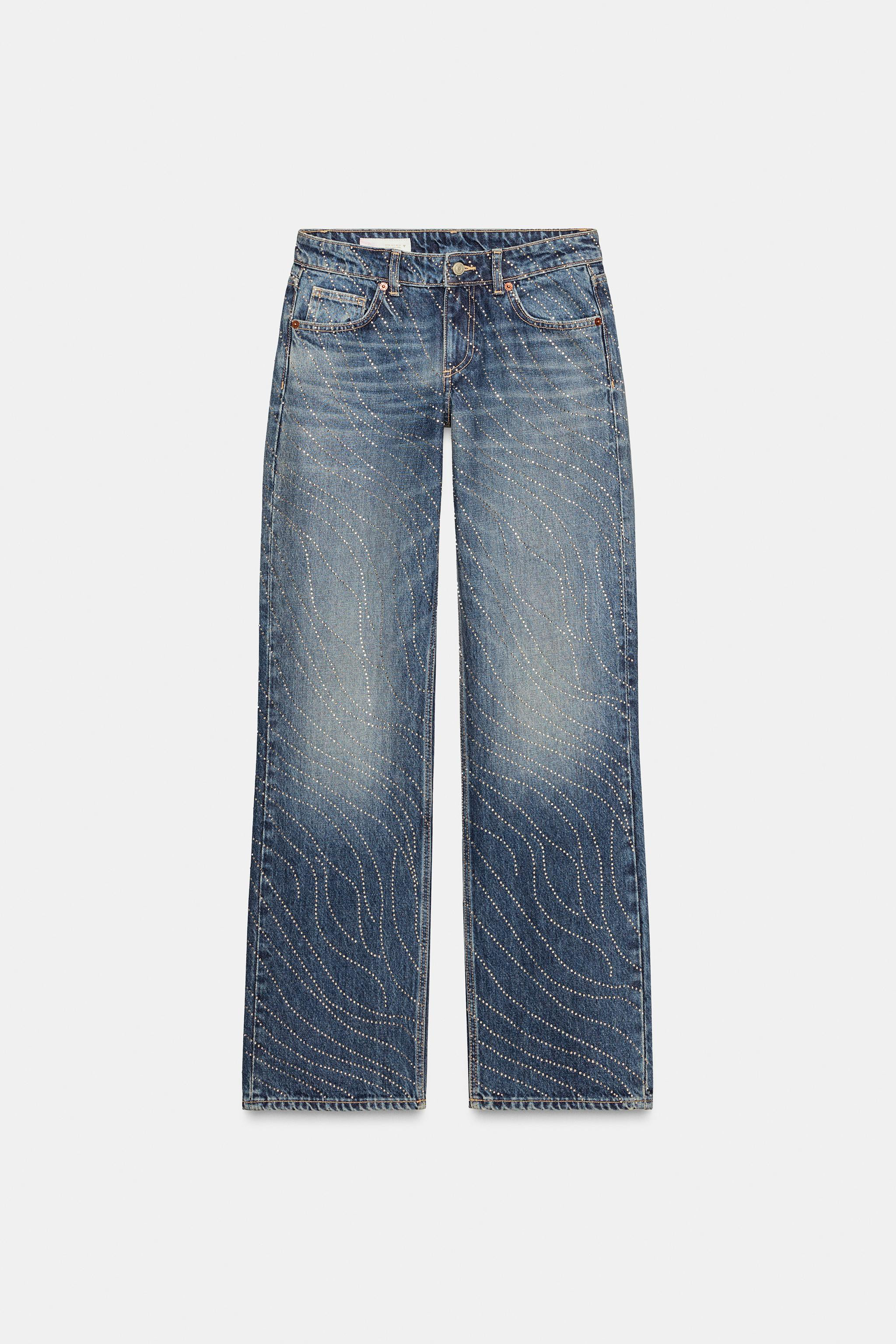 TRF LOW RISE WIDE LEG RHINESTONE JEANS | Zara US