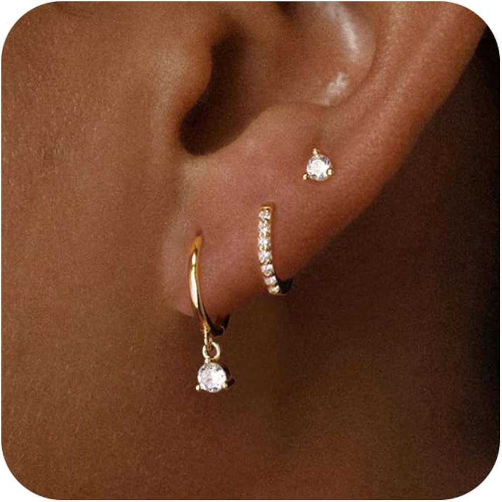 Sewyer 3 Pairs Dainty Hoop Earrings for Women 14K Gold/Silver Plated Hoop Earrings Set Small Hugg... | Amazon (US)