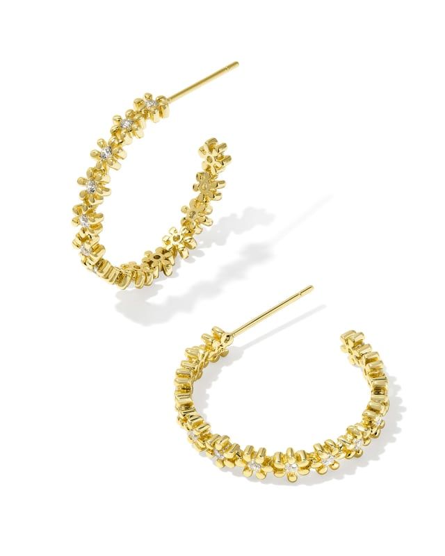 Nydia Gold Hoop Earrings in White Crystal | Kendra Scott