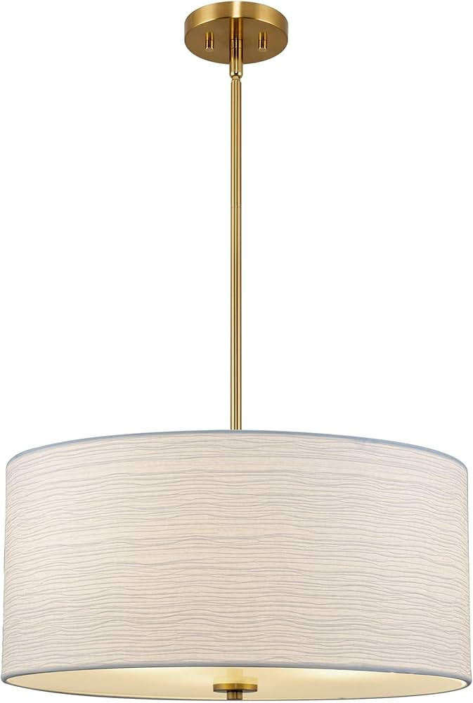 Kira Home Pearl 18" Modern 3-Light Large Drum Pendant Chandelier, White Textured Shade + Glass Di... | Amazon (US)