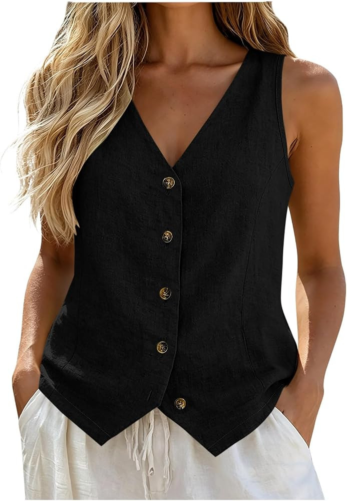 Vest Tops for Women Cotton Linen Summer Womens Vests Top Lightweight | Amazon (US)