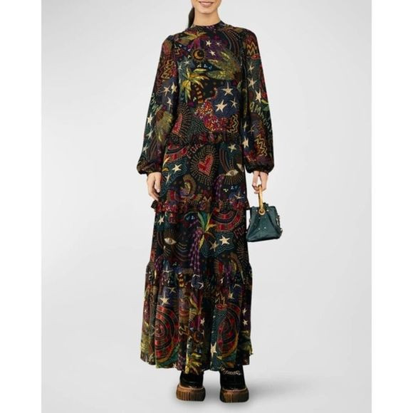 Farm Rio Maxi Drapped long sleeve Amazonia dress Size XSmall | Poshmark