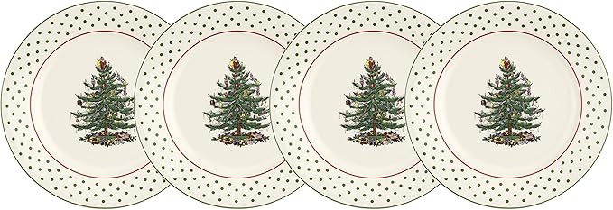 Spode Christmas Tree Polka Dot Dessert Plate (Set of 4) - Festive 8-Inch Stoneware Plates for Hol... | Amazon (US)