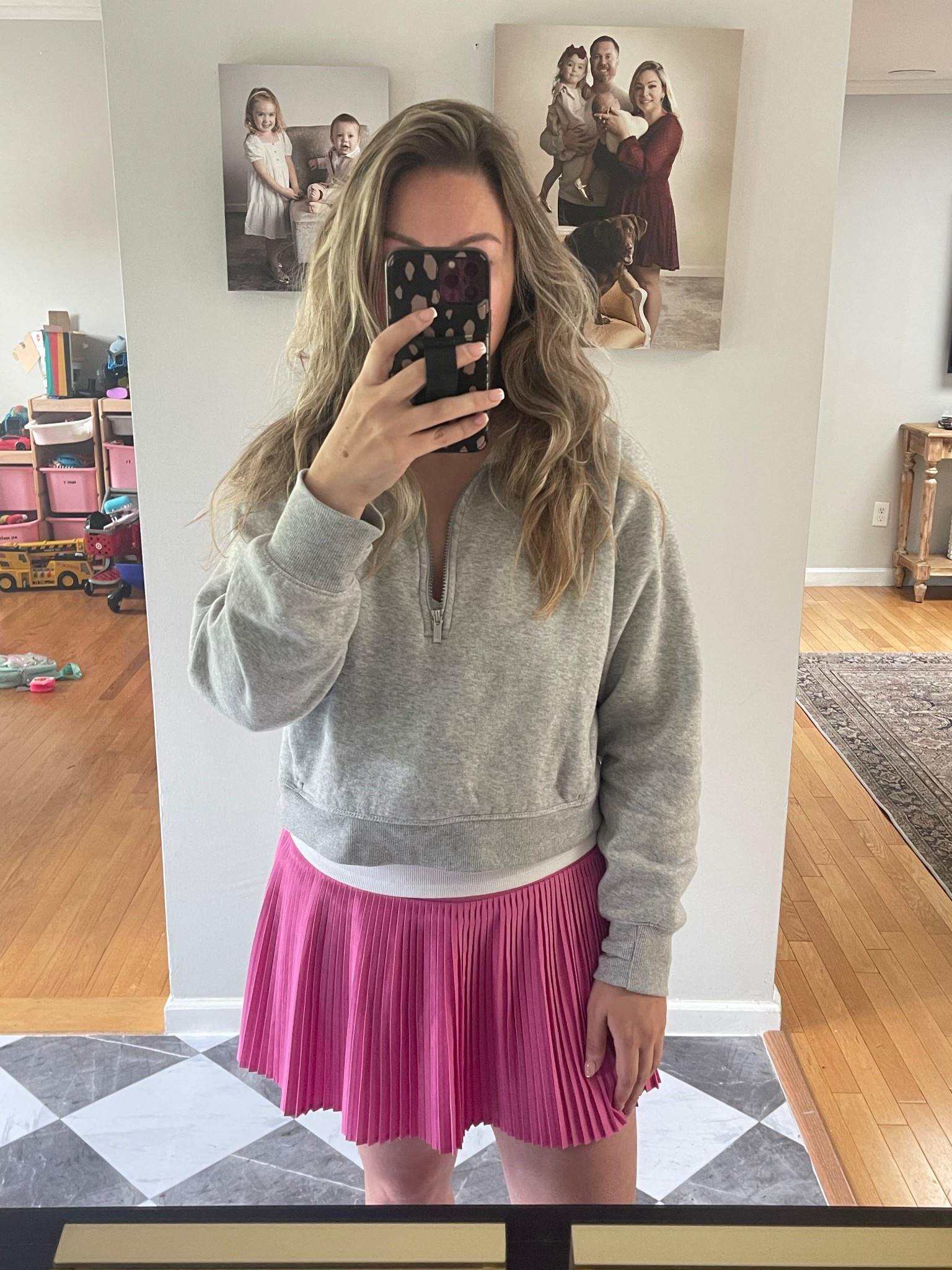 school drop off, mom uniform, skort, active wear, cropped sweatshirt, built in bra tank top 

#LTKSummerEdit #LTKSaleAlert