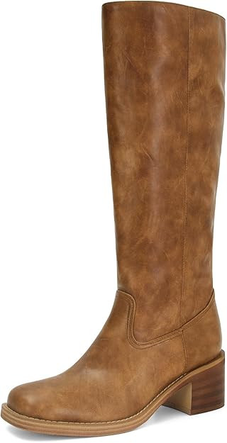 Womens Banana Knee High Boots Square Toe Comfortable Campus Boots Block Heel Riding Boots Wide Ca... | Amazon (US)