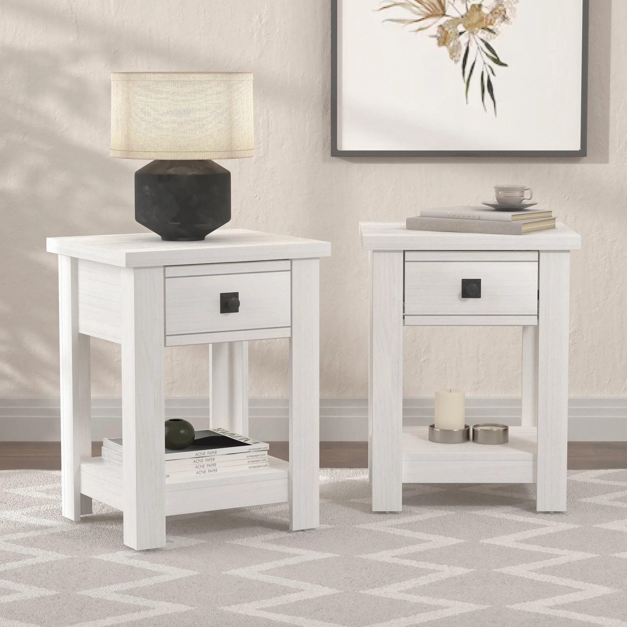 Hillsdale Addison Farmhouse 1 Drawer Nightstand, Set of 2, White | Walmart (US)
