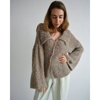 Beige Tweed Cardigan Short Collared Buttoned Chunky Cropped Soft Handknit Fashion Retro Wool | Etsy (US)