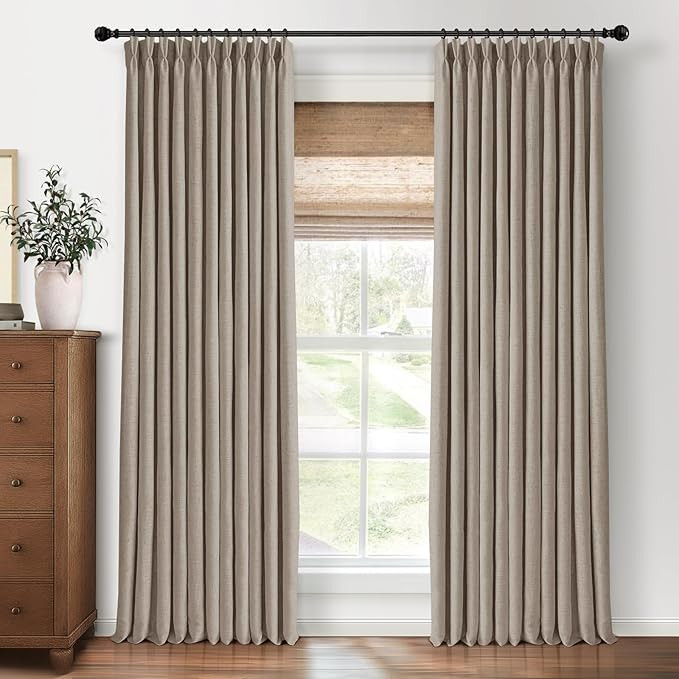 Pinch Pleated Blackout Curtains 90 Inches Long, Linen Blend, 100% Blackout Drapes with 20 Hooks, ... | Amazon (US)