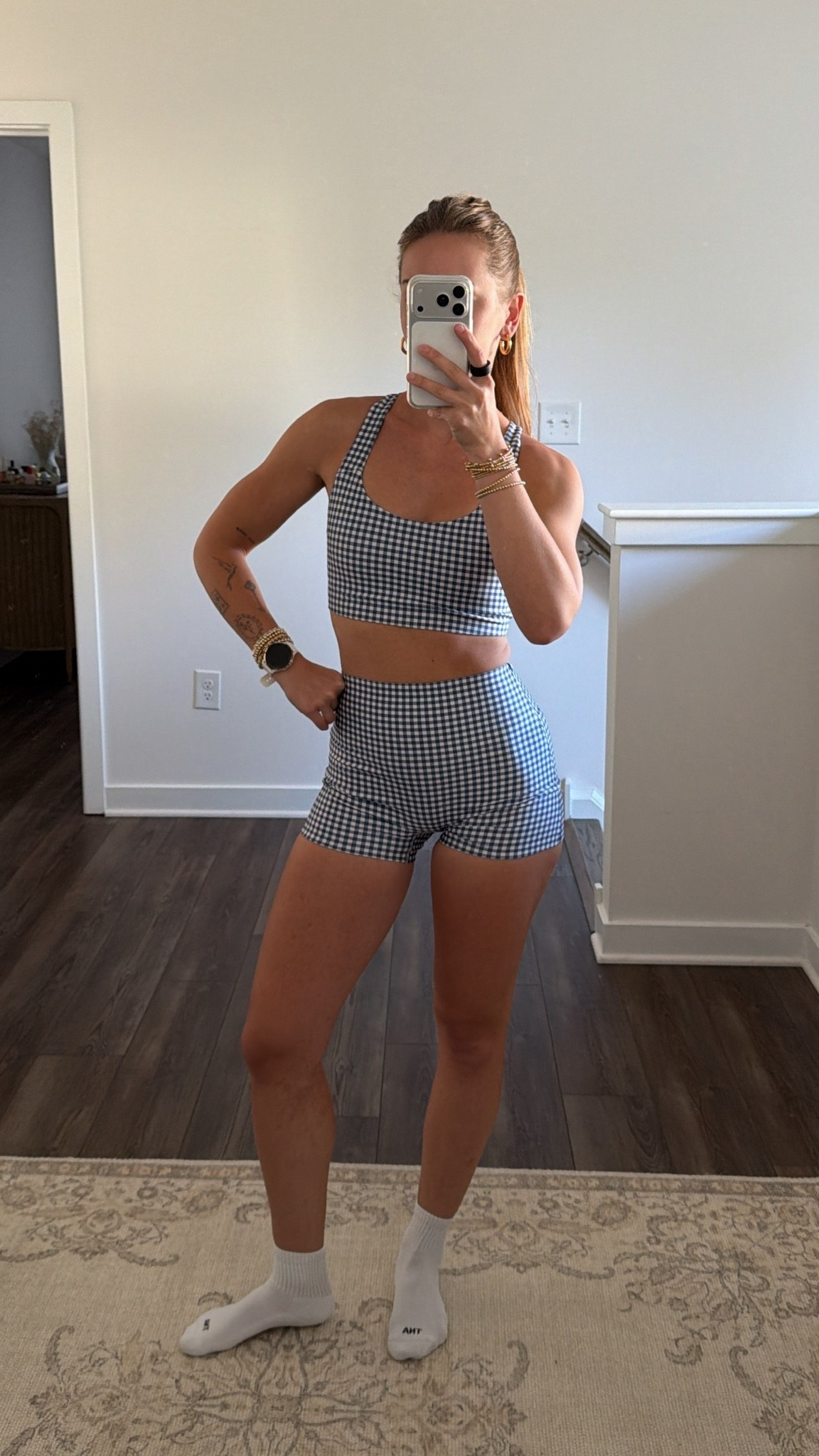 9/14/26 At-Home Workout Outfit 💙

Today’s garage gym workout fit 💙 Wearing my blue gingham Alo biker short set in an XS top + bottom — such a cute set for making an at-home workout feel a little more fun.

Paired with my absolute favorite Aritzia socks, Garmin watch + Beats headphones. Linking everything here ✨

#LTKootd #LTKfitnessgoals #LTKActive