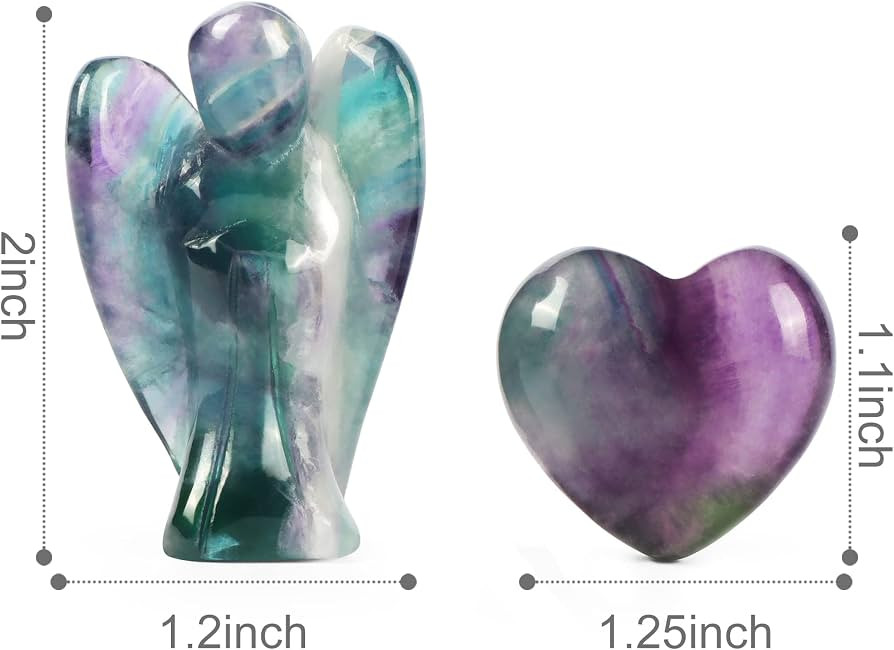 Artistone Rainbow Fluorite Crystal Guardian Angel and Heart Stone Set,Natural Healing Pocket Ange... | Amazon (US)