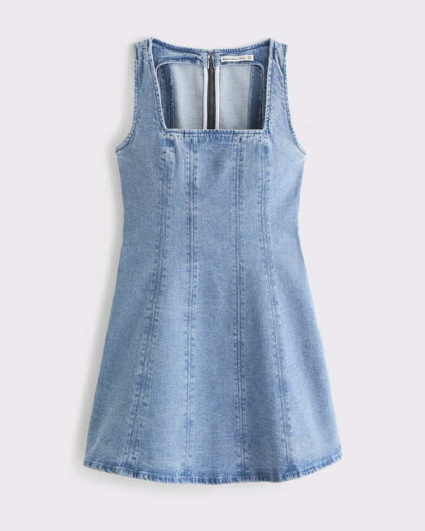Women's The A&F Mila Squareneck Denim Mini Dress | Women's Clearance | Abercrombie.com | Abercrombie & Fitch (US)