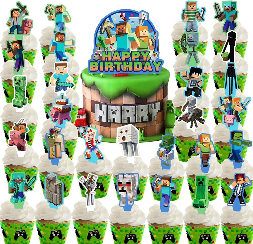 30pcs Pixel cupcake toppers Pixel world toppers childrens party decoration cartoon party supplie1 | Amazon (US)