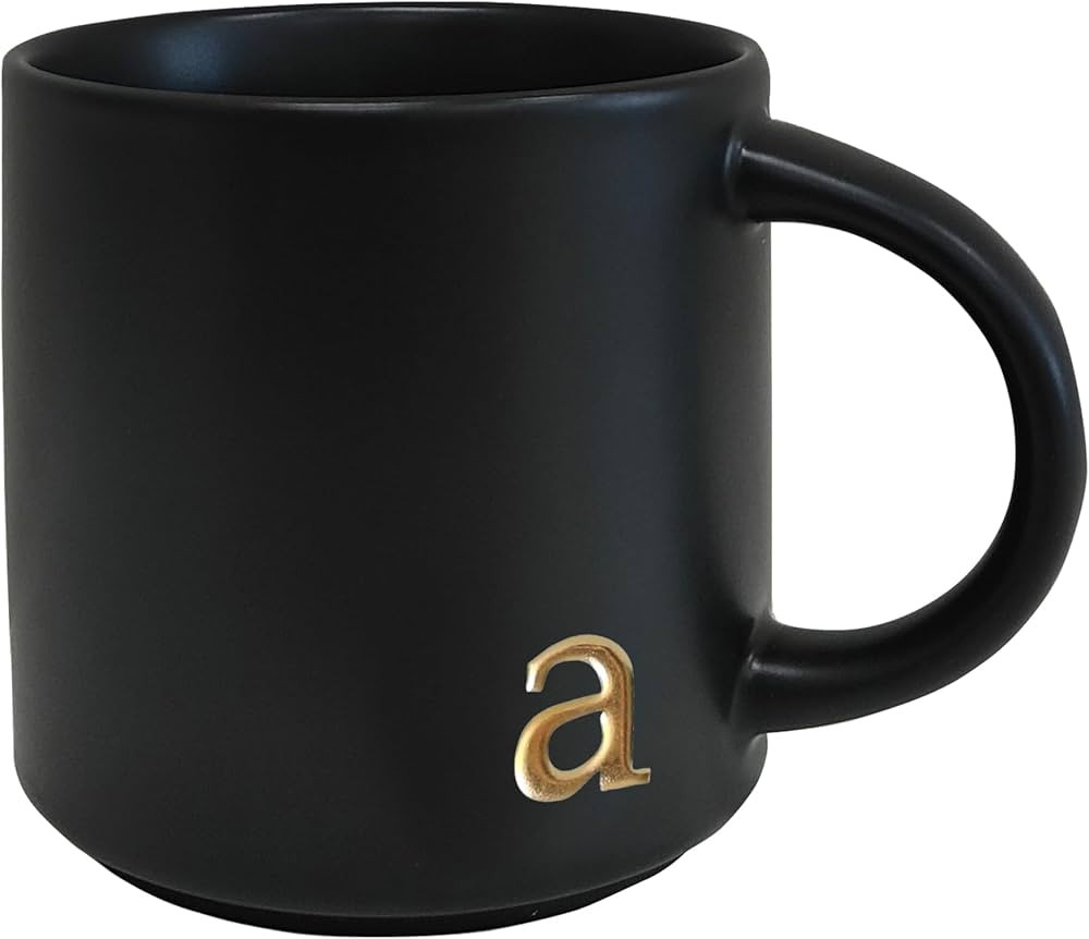 COLLECTIVE HOME - Black Monogram Ceramic Mugs, 15 oz Golden Initial Coffee Cups, Elegant Alphabet... | Amazon (US)