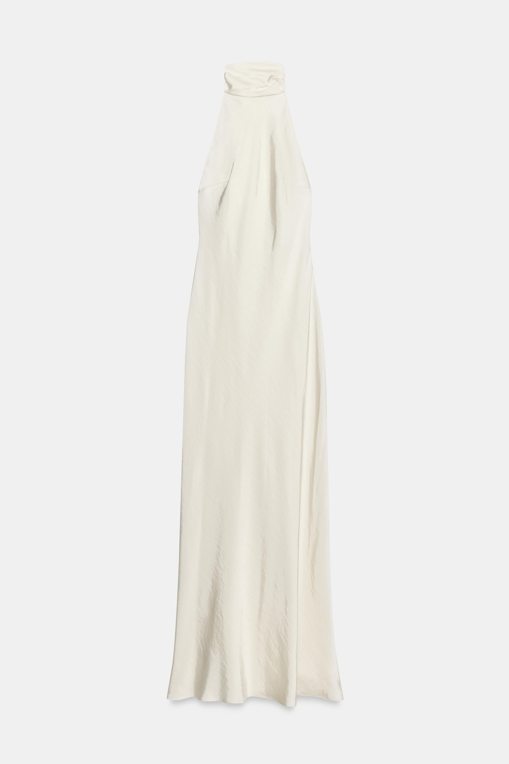 Long dress in satin fabric. High halter neck with adjustable tie and off-the-shoulder design. Bac... | Zara US