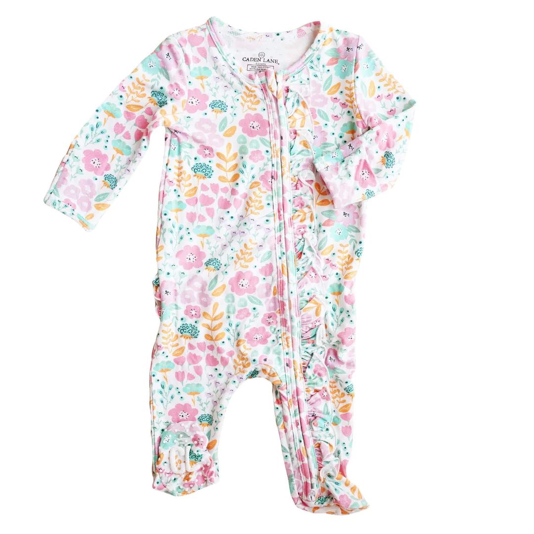 Willow's Whimsy Floral Ruffle Zipper Footie | Caden Lane