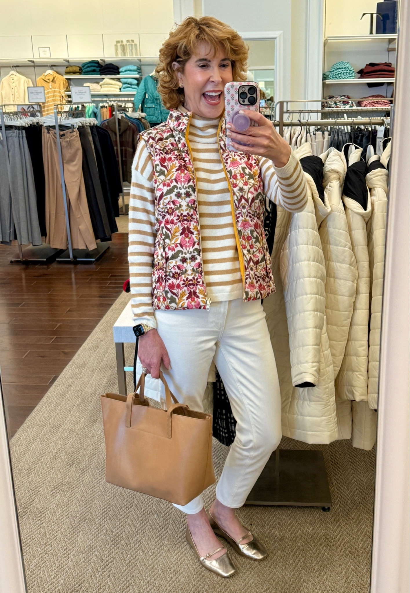 OOTD today! It’s finally vest weather here in Dallas, and this reversible one is so good! Got some pattern mixing going on!

Ivory ankle straight leg jeans, sparkly gold striped mock neck sweater, reversible vest and metallic gold Mary Jane’s!

Right now, buy in item at full price, get one for 50% off at Talbots!

#LTKHoliday #LTKStyleTip #LTKSaleAlert