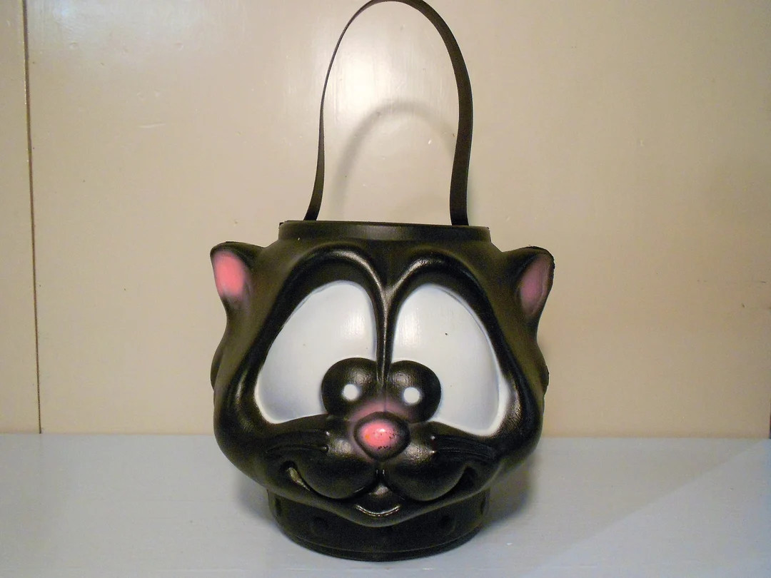 Vintage Blow Mold Halloween Black Cat Trick or Treat Pail - Etsy | Etsy (US)