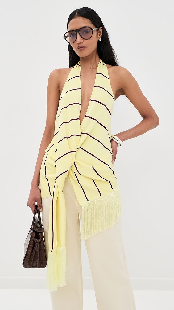 Draped Stripe Halter Top with Fringe | Shopbop