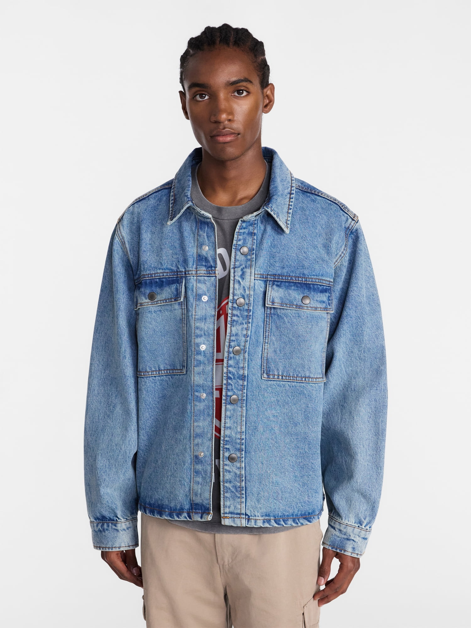 No Boundaries Denim Shacket with Long Sleeves, Men's XS-4XLT | Walmart (US)