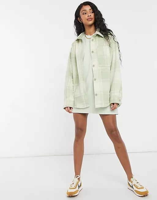 Monki Benny pocket front shirt in green check | ASOS (Global)