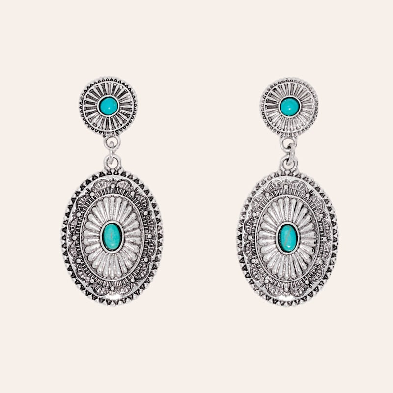 Southern Grace Silver & Turquoise Stone Concho Dangle Earrings | Cavender's
