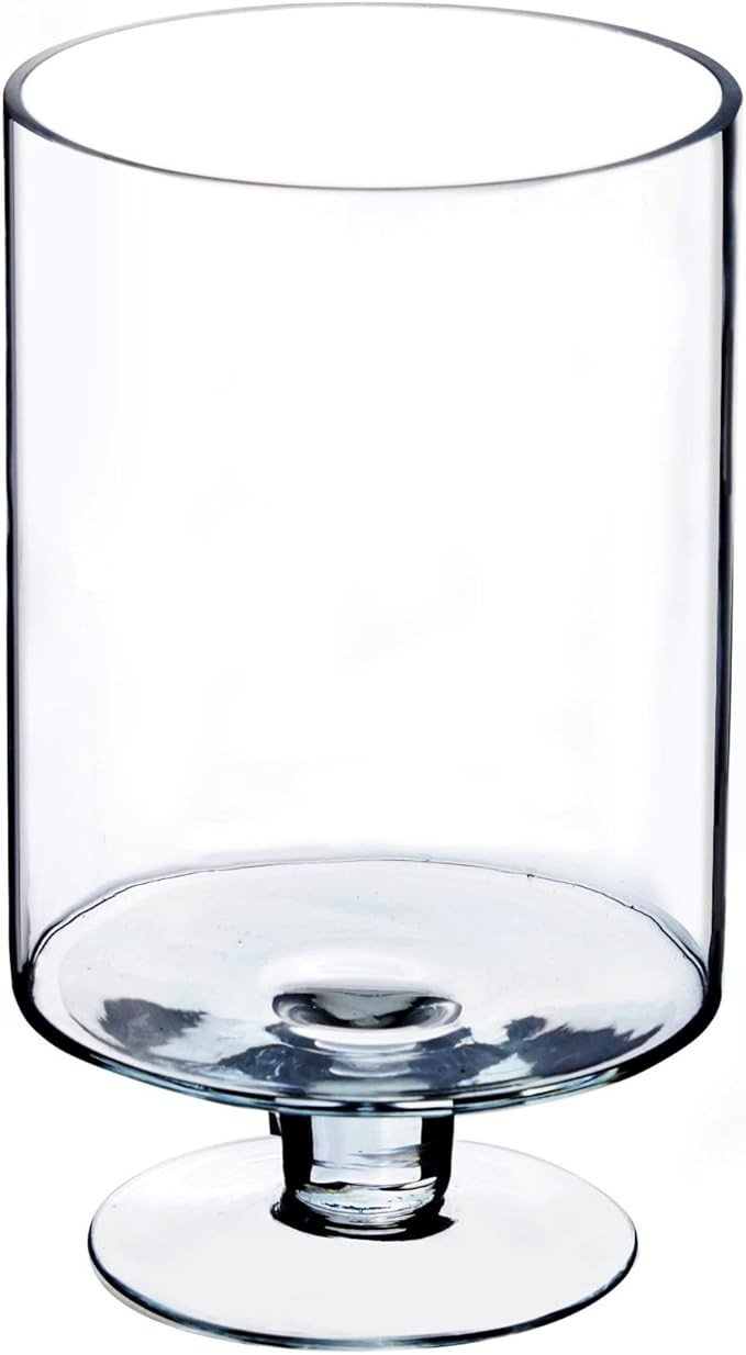 CYS EXCEL Glass Hurricane Pillar Candle Holder (H:10" W:6") | Multiple Size Choices Short Stem Ca... | Amazon (US)