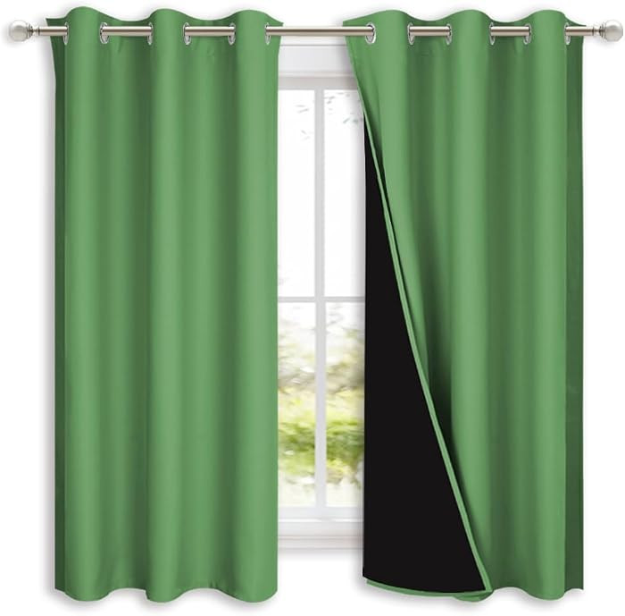 NICETOWN 100% Blackout Short Curtains with Black Liners, 2 Panels, 37" W by 40" L, Forest Green, ... | Amazon (US)