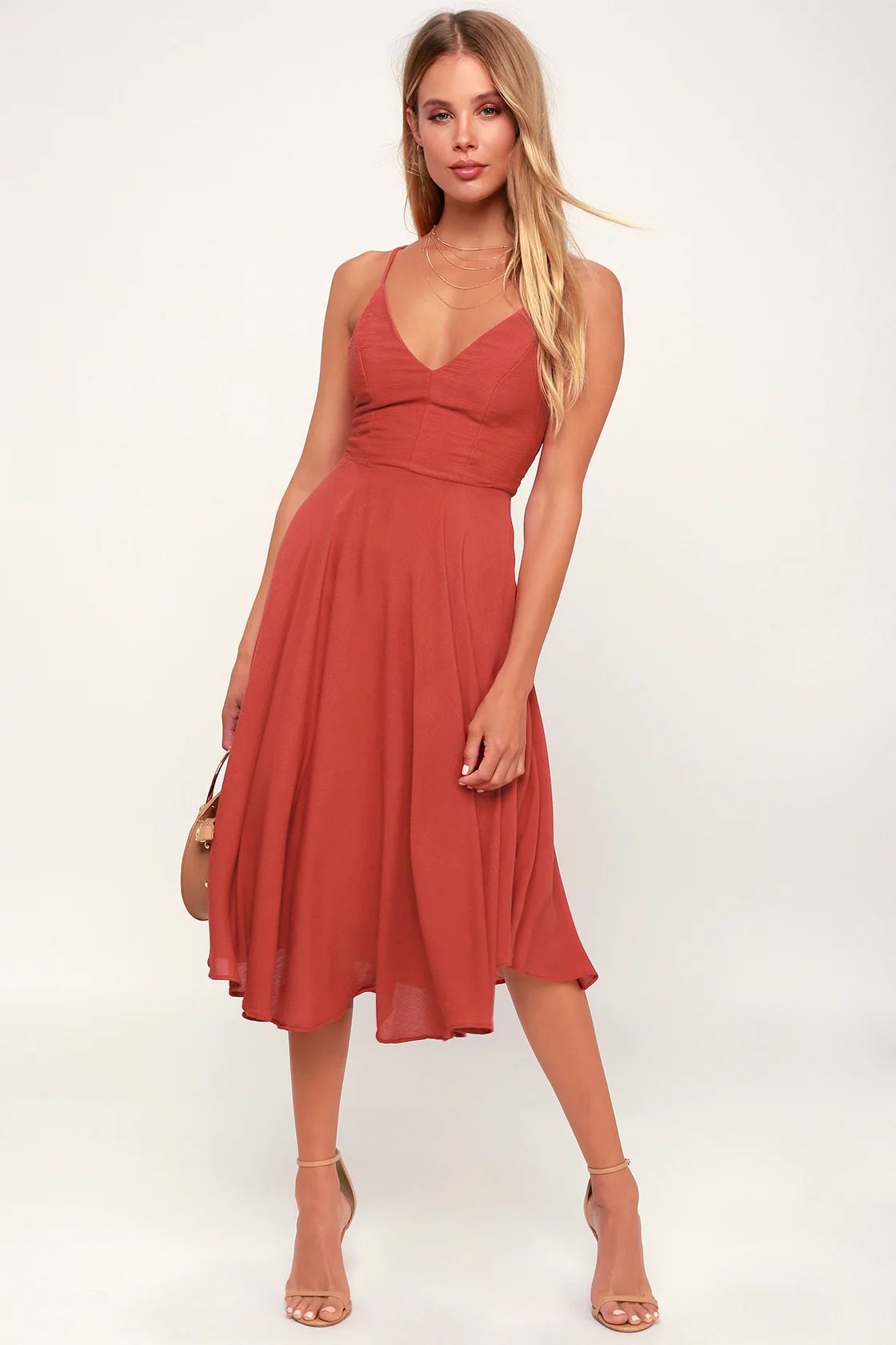 Troulos Rust Red Lace-Up Midi Dress | Lulus (US)