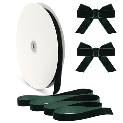 Dark Green Velvet Ribbon 5/8 inch, Vintage Green Thin Velvet Ribbon for Gift Wrapping, 30 Yards Thick Christmas Ribbons for Christmas Tree Bow Ornaments, Wreaths, Garland, Holiday Decorations, Crafts | Amazon (US)