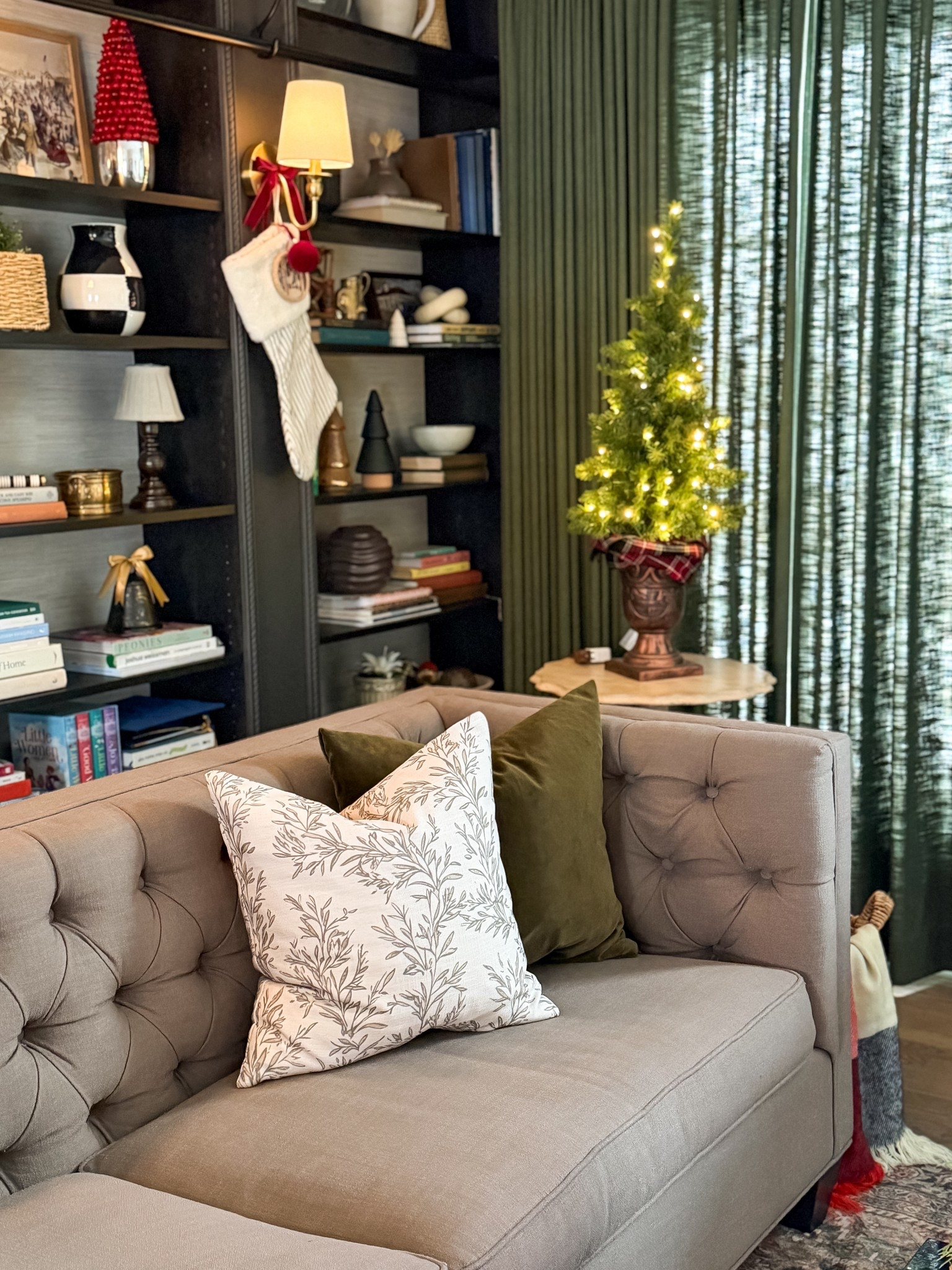 Cozy Christmas decor in the living room. Home library decor ideas. 

#LTKSaleAlert #LTKHoliday #LTKHome